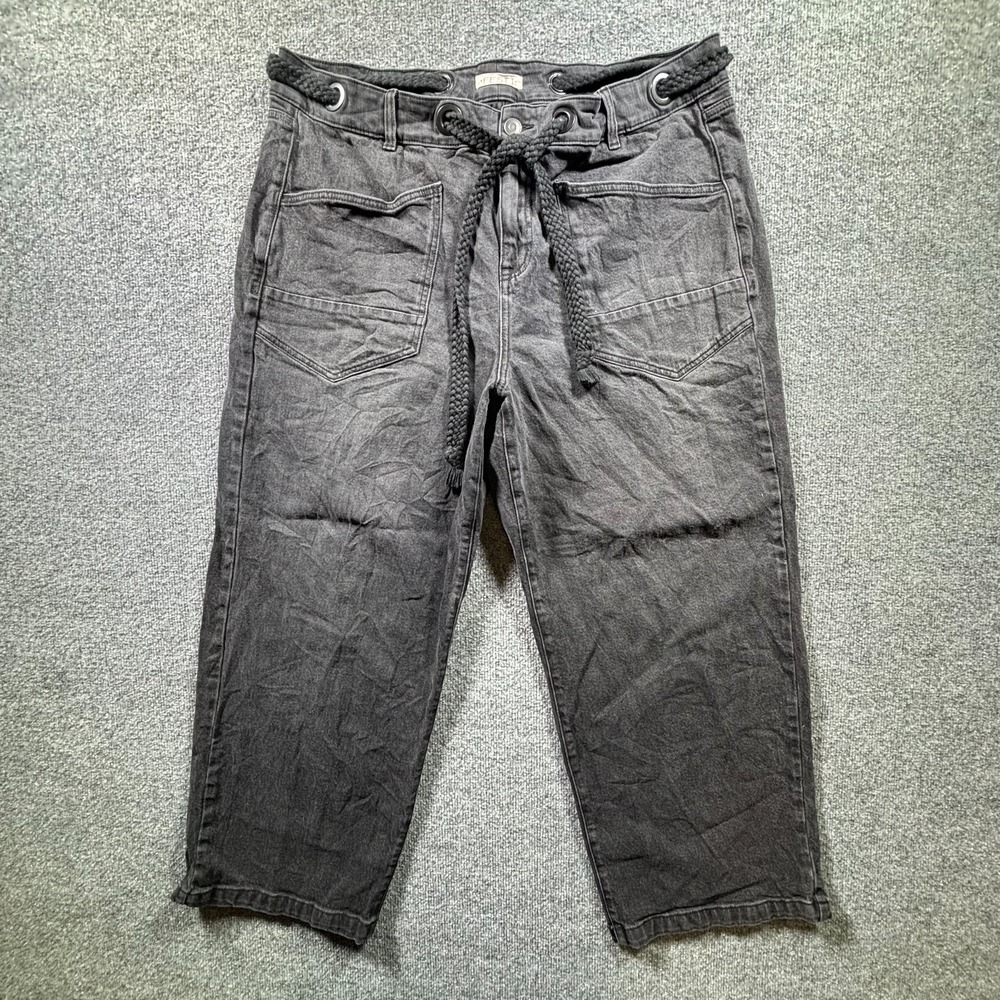 Festi Utility Pants Womens 18R Black Denim Dark Wash Cropped Rope Drawstring